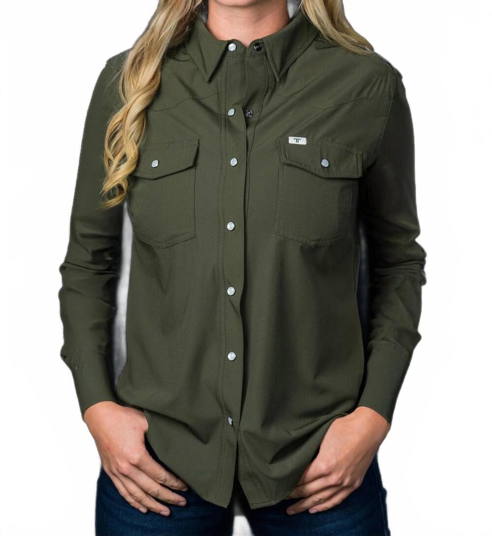NEW FERRELL long sleeve snap shirt in olive